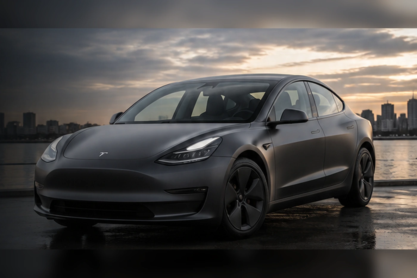 Satiinipintaiseksi yliteipattu Tesla Model 3 -esimerkkikuva